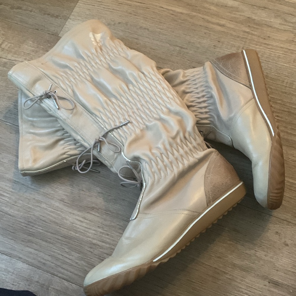 Sorel Beige Tie-up Flannel Lined Rain Boots GUC 9.5 - Picture 2 of 15